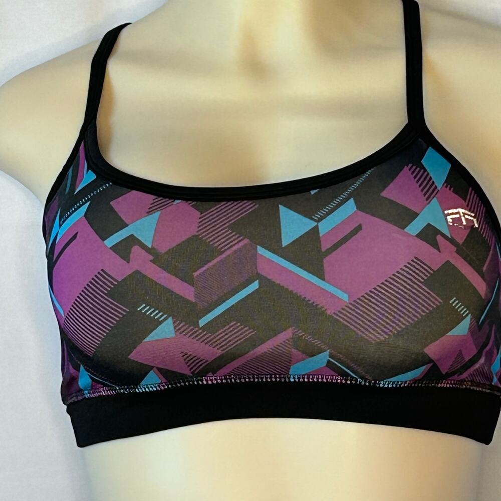 Tapout Sports Bra XS Strappy Back Geometric Print Activewear Gym Top